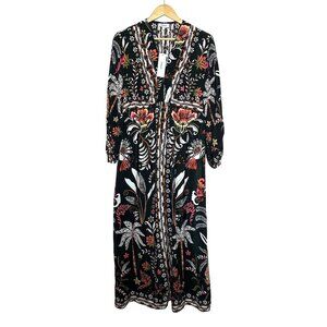 Tolani Dark Floral Bohemian Print Maxi Dress Womens Size S Pockets Prairie Artsy